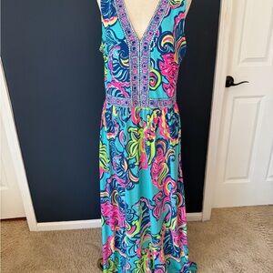 Lilly Pulitzer Blue and Pink Patterned Maxi Dress